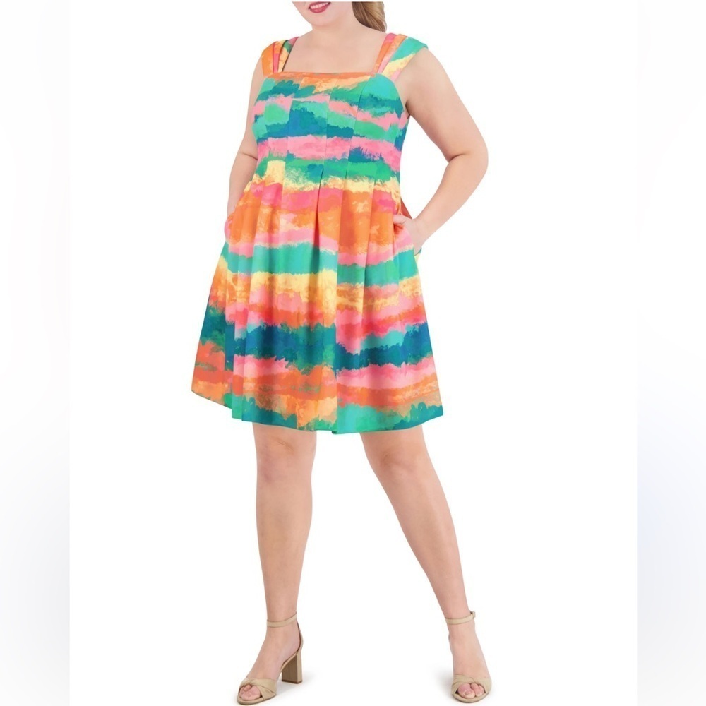 Vince Camuto Cap Sleeve Fit And Flare Multicolor Sleeveless Mini Dress